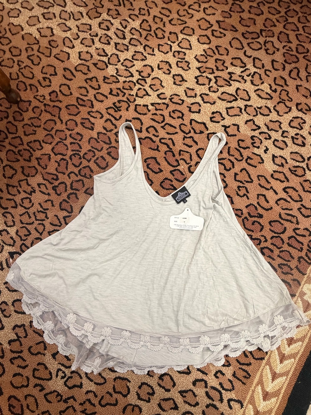 Angie Boho Lace Trim Swing Tank Top Gray NWT M